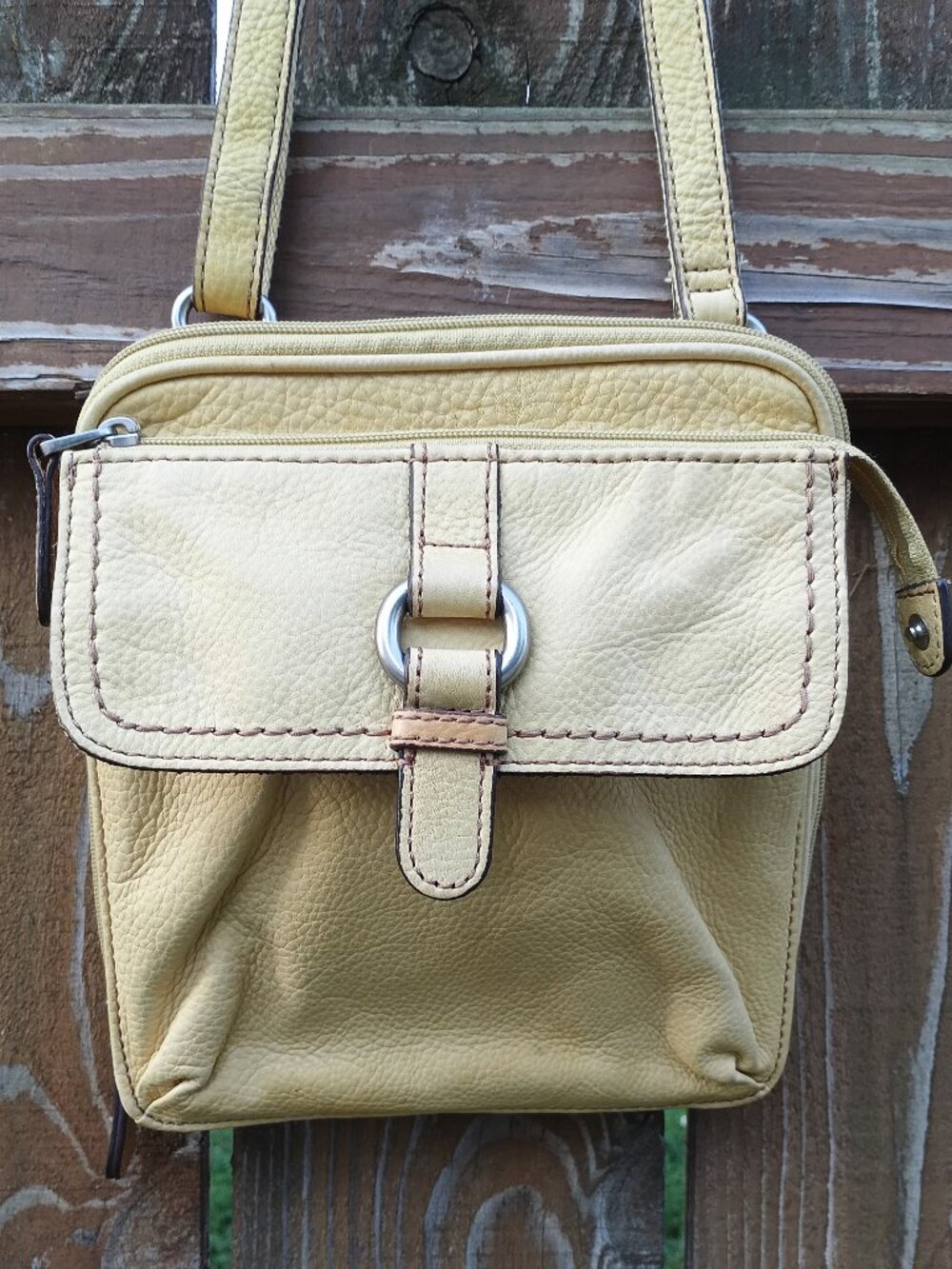 Fossil Yellow Genuine Leather Crossbody Handbag